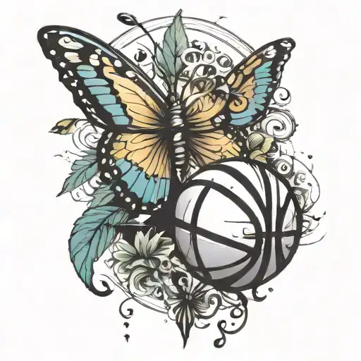 basketball and butterflies spine tattoo with writing  tattoo design idea