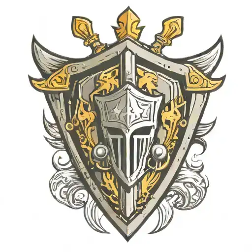 shield helmet cross tattoo design idea