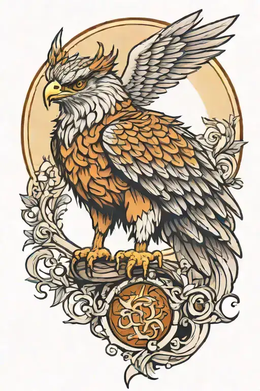 beautiful gryphon with beautiful hazel eyes in front of a moon tattoo design idea