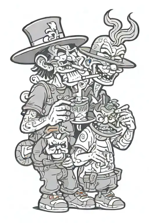 90s cartoon characters smoking weed tattoo design idea