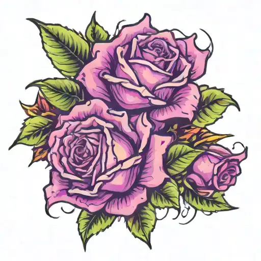 leaf ans roses growing tattoo design idea