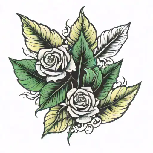leaf ans roses tattoo design idea