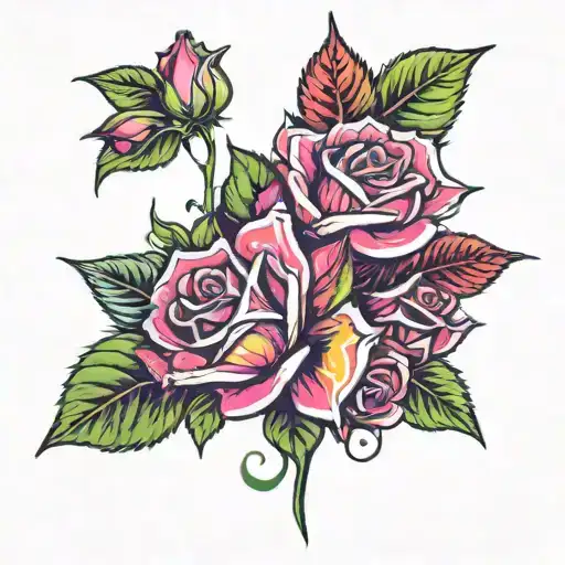 leaf ans roses growing tattoo design idea