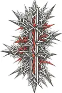 A geometric pattern of red spikes intertwined with crosses tattoo design idea