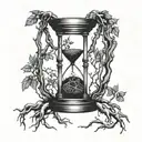 hour glass with tree roots growing tattoo design idea