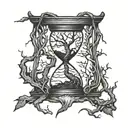 hour glass with tree roots growing tattoo design idea