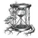 hour glass with tree roots growing tattoo design idea