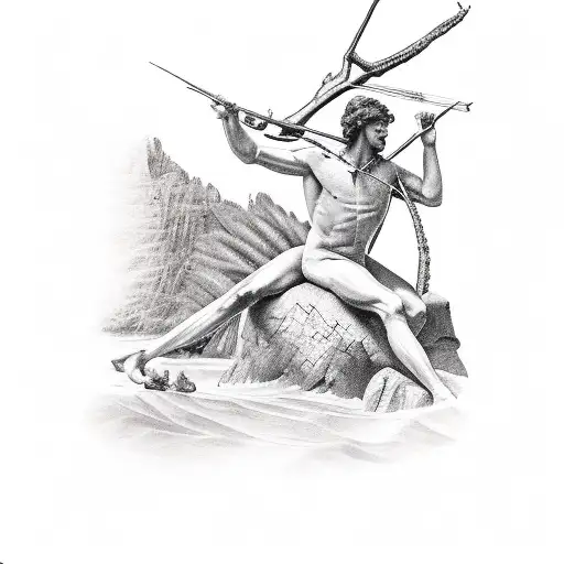 Picture Saint Sebastian is leand on the Palm tree tattoo design idea