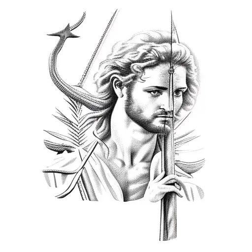 Picture Saint Sebastian lean on a palm tree tattoo design idea
