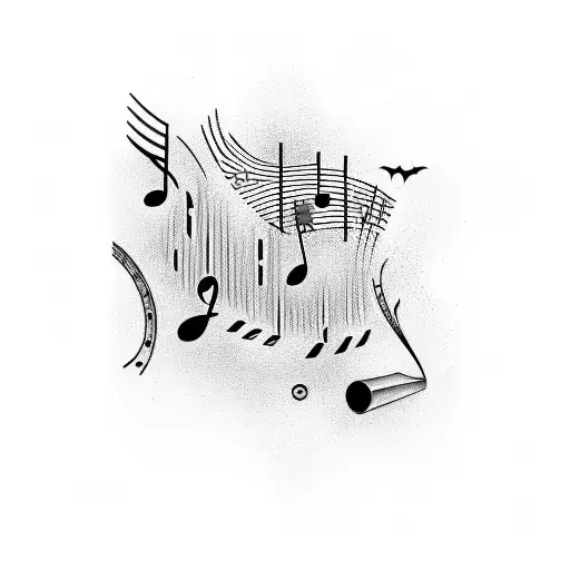 Sign "More twang" with sound waves and music notes tattoo design idea