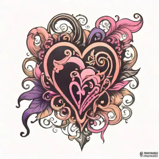 Pink and Purple and Black Heart tattoo design idea
