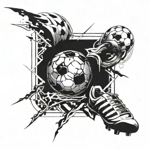 Design a tattoo with a complete composition where all elements are fused together. The elements should include a footbal tattoo design idea