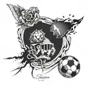 Design a tattoo with a complete composition where all elements are fused together. The elements should include a footbal tattoo design idea