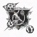 Design a tattoo with a complete composition where all elements are fused together. The elements should include a footbal tattoo design idea