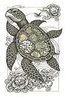 nautical map south China sea turtle swimming tattoo design idea