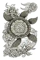 nautical map south China sea turtle swimming tattoo design idea