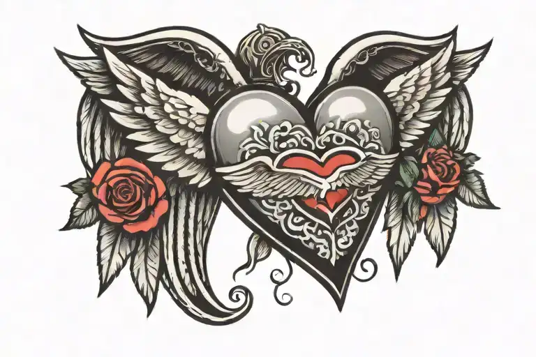 skateboard heart with wings tattoo design idea