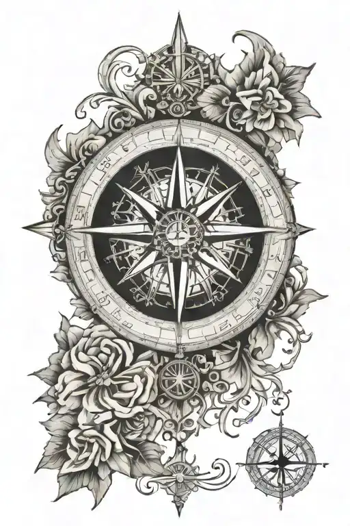 A compass rose with intricate details and a vintage feel tattoo design idea