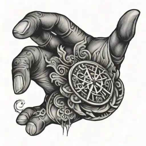 la mano de adan y dios tocandose con destellos y arriba escrito "carpe diem" tattoo design idea