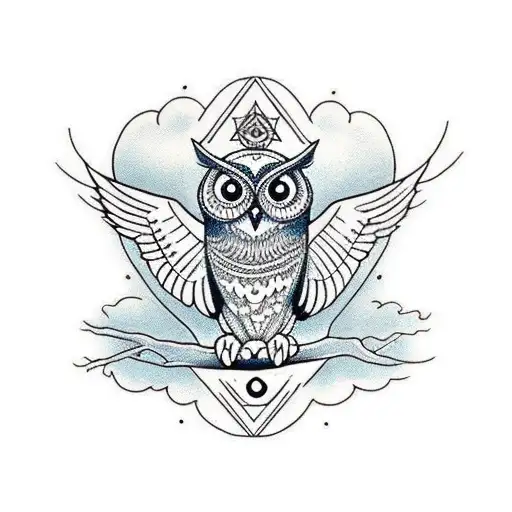 Owl symmetrical with all seeing eye tattoo design idea