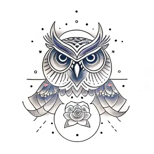 Owl symmetrical with all seeing eye and roses sleeve tattoo design idea