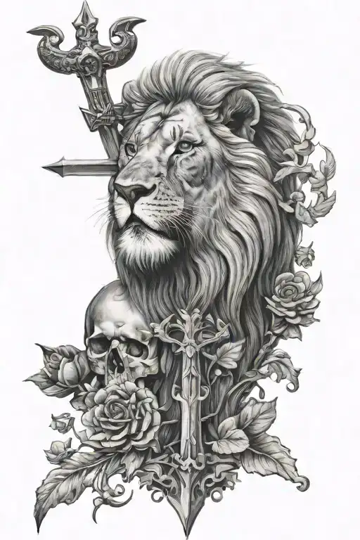 Theo, Christian cross, 2h28, surprise, lion, sagittarius, skull tattoo design idea