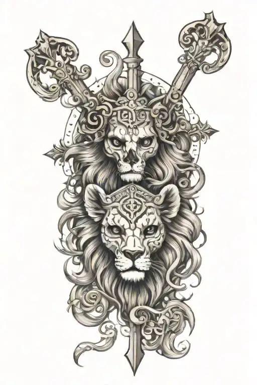 Christian cross, Théo, 2h28, skull, sagittarius lion, surprise tattoo design idea