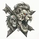 Theo, Christian cross, 2h28, surprise, lion, sagittarius, skull tattoo design idea