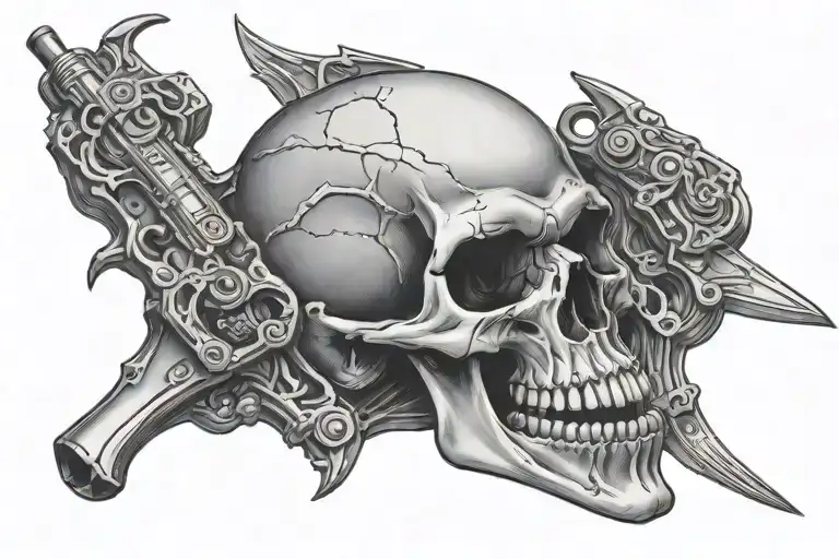 vampire skull with guns tattoo design idea