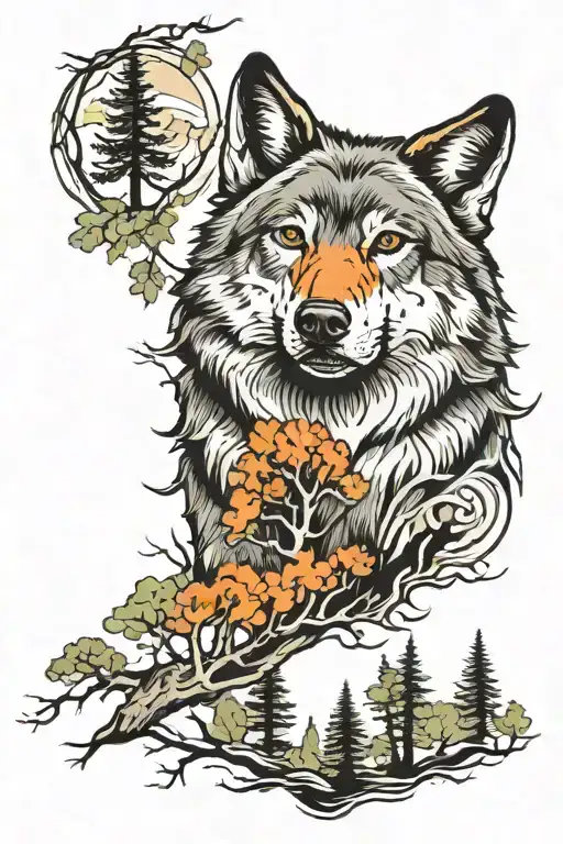 wolf in aspen trees tattoo design idea