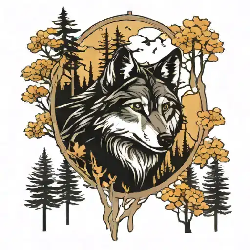 wolf in aspen trees tattoo design idea