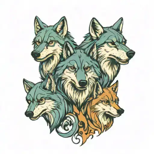 dad wolf with 3 cubs tattoo design idea