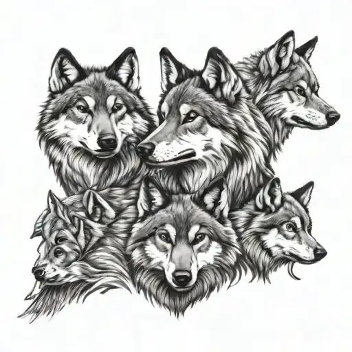 dad wolf with 3 cubs tattoo design idea