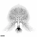 Tree with DNA roots, with birds, few leaves tattoo design idea