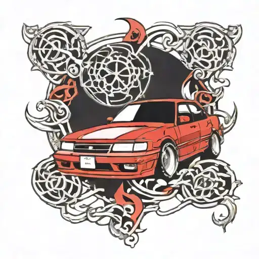 Red 1991 Subaru legacy tattoo design idea