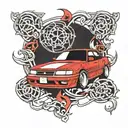 Red 1991 Subaru legacy tattoo design idea