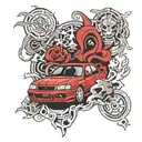 Red 1991 Subaru legacy tattoo design idea