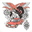 Red 1991 Subaru legacy tattoo design idea