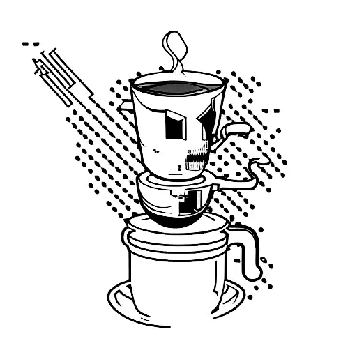 Programmer's cup of coffee with glitch tattoo design idea