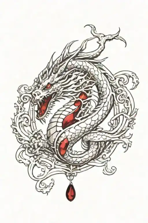 Dragon Garnet within traditional frame dripping downwards tattoo design idea