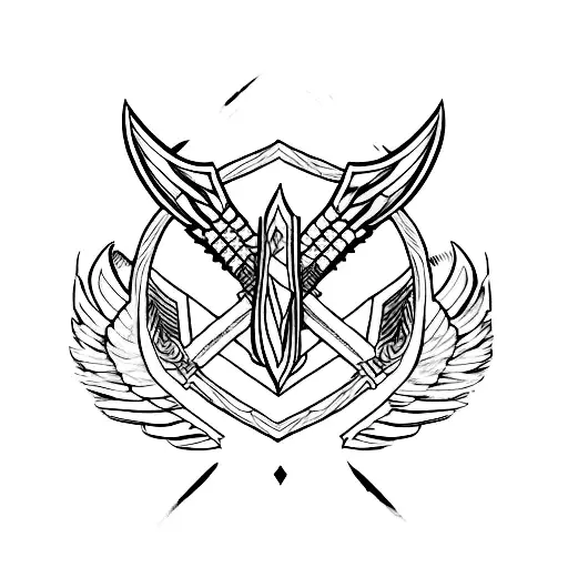 valkyrie sword with wings line art tattoo design idea