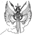 valkyrie sword with wings line art tattoo design idea