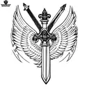 valkyrie sword with wings line art tattoo design idea