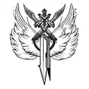valkyrie sword with wings line art tattoo design idea
