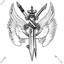 valkyrie sword with wings line art tattoo design idea