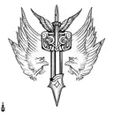 valkyrie sword with wings line art tattoo design idea