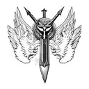 valkyrie sword with wings line art tattoo design idea