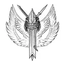 valkyrie sword with wings line art tattoo design idea