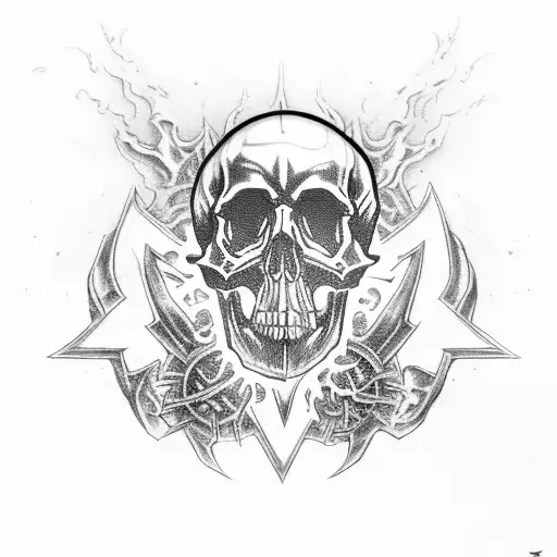 Metal skull with blue flames coming out of it and the words " Didsbury Deathbringers" under it tattoo design idea