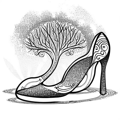 cinderella glass shoes with tree in the background tattoo design idea